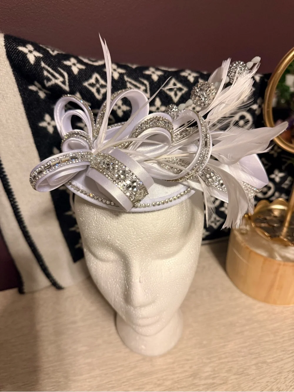 White Crystal Feather Fascinator Hat